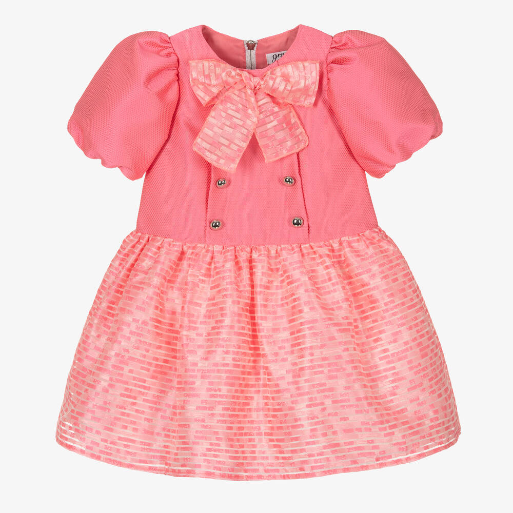 Graci Babies' Girls Pink Organza Bow Dress