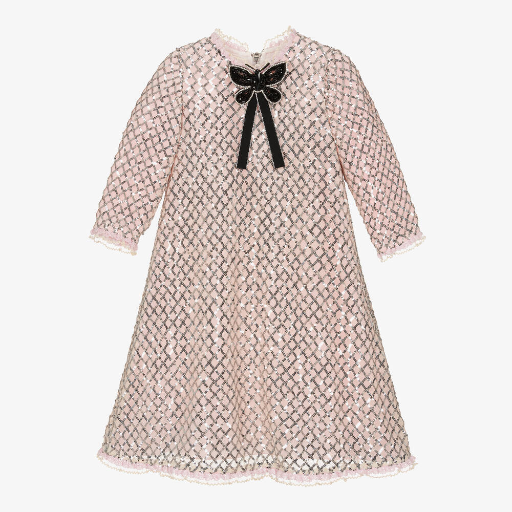 Graci - Girls Pink Tulle & Silver Sequin Dress | Childrensalon