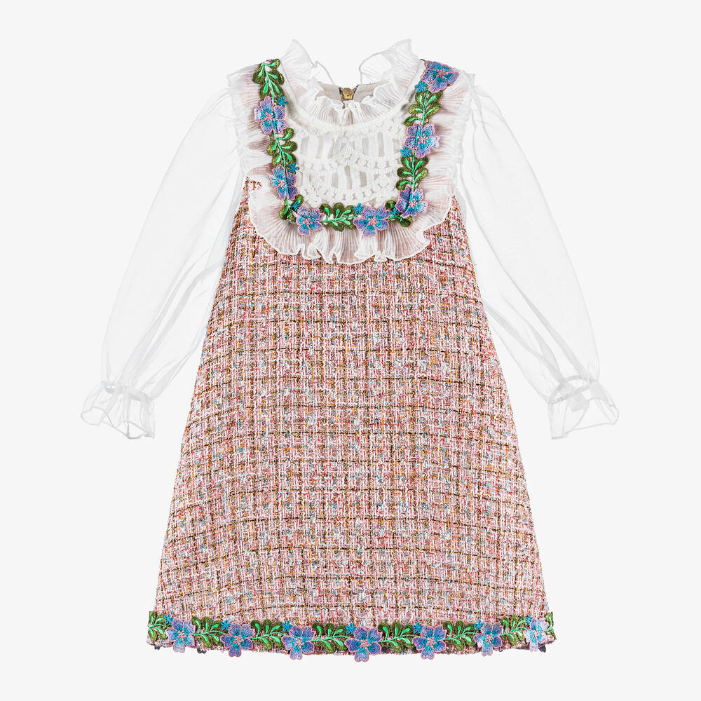 Graci - فستان مزيج قطن تويد لون زهري | Childrensalon