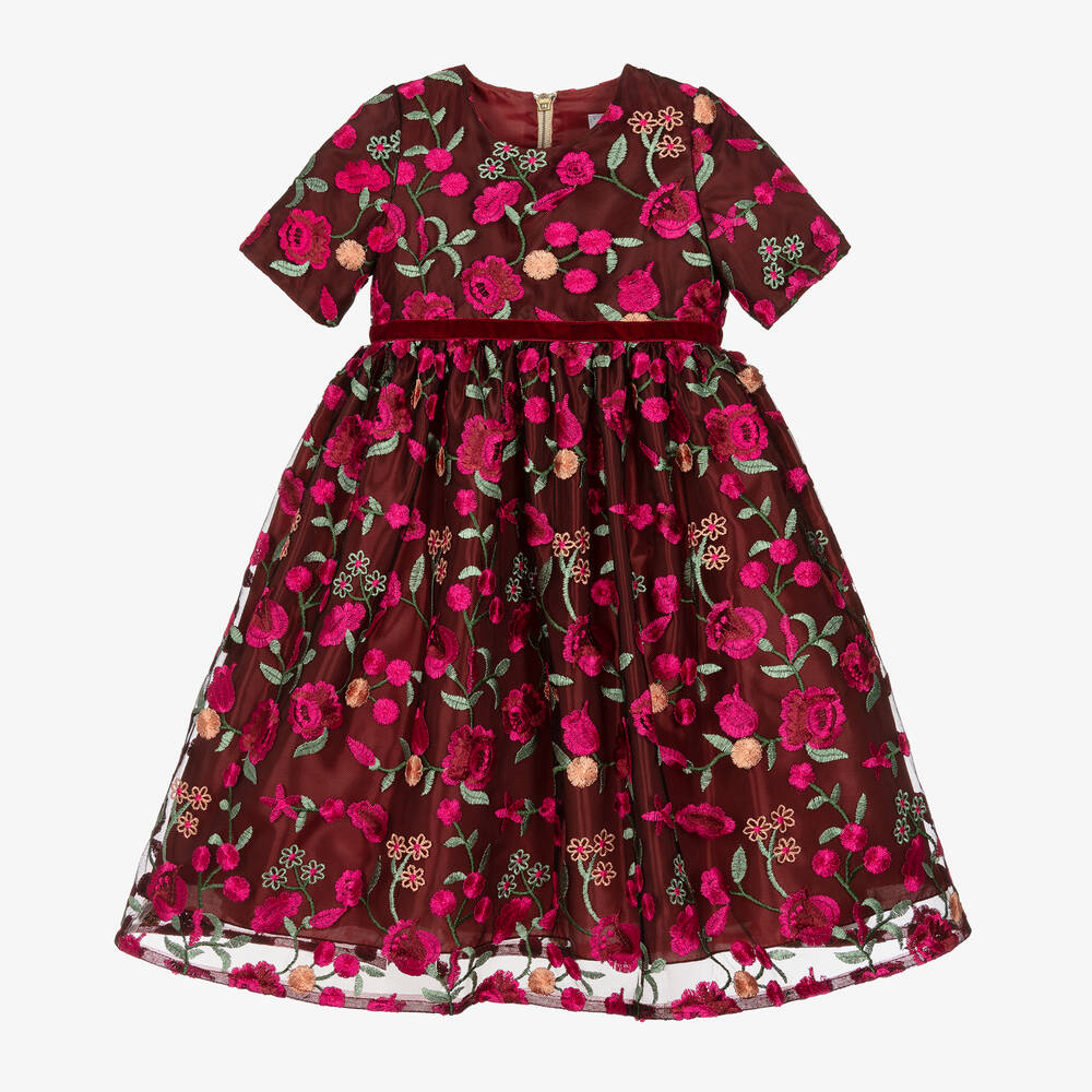 Graci - Girls Red & Pink Floral Tulle Dress | Childrensalon