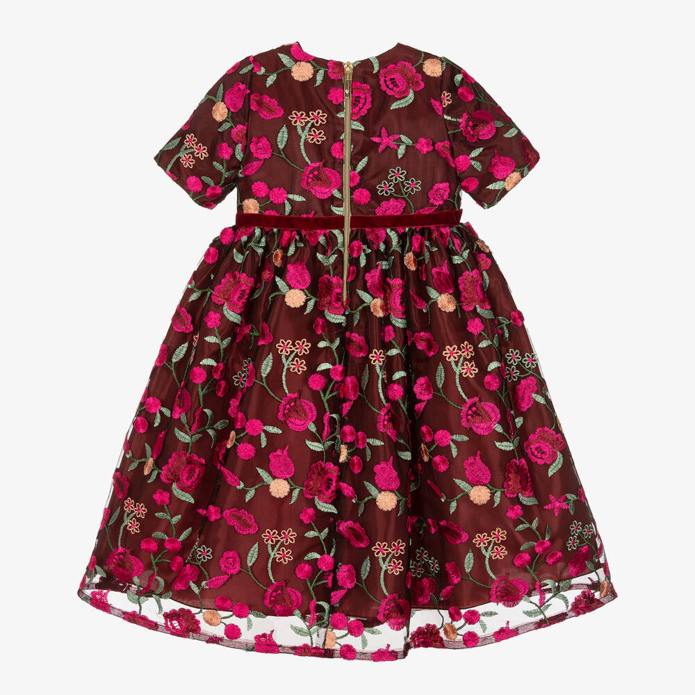 Graci - Girls Red & Pink Floral Tulle Dress | Childrensalon