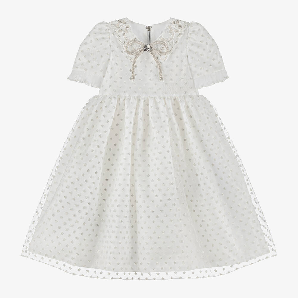 Graci - Girls White Glittery Star Dress | Childrensalon