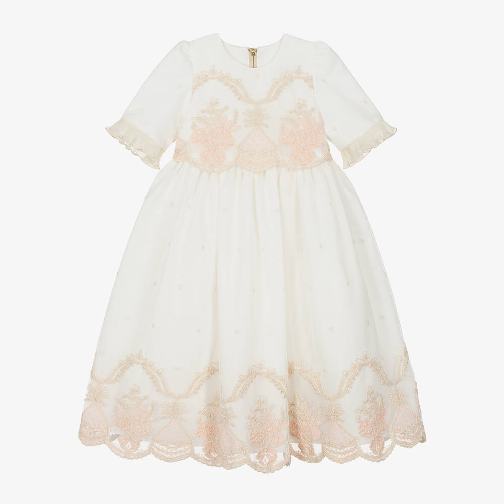 Graci - فستان مزيج قطن وتول لون أبيض وزهري | Childrensalon