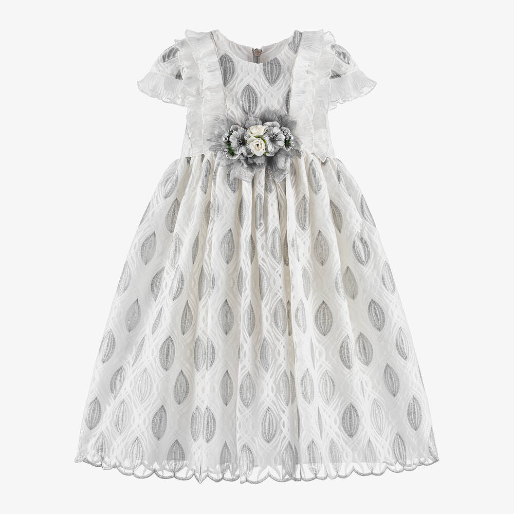 Graci - Girls White & Silver Organza Dress | Childrensalon