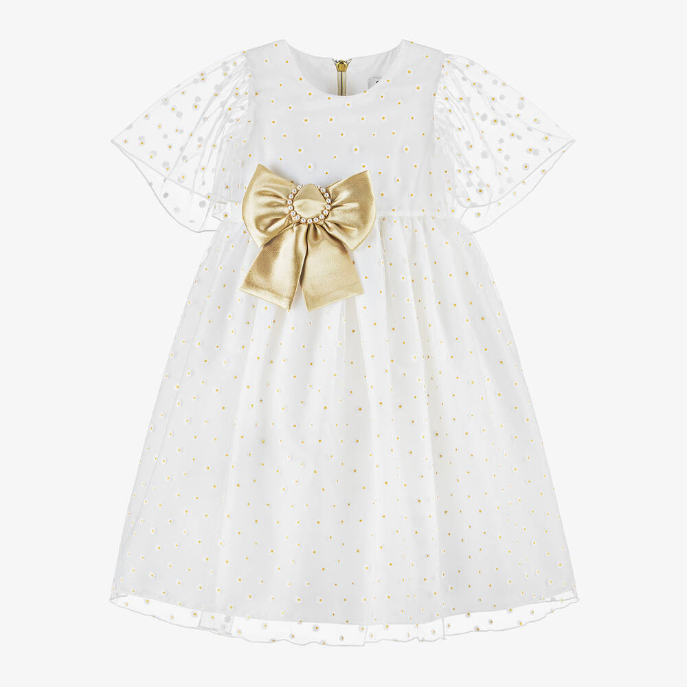 Graci - Girls White Tulle Daisy Dress | Childrensalon