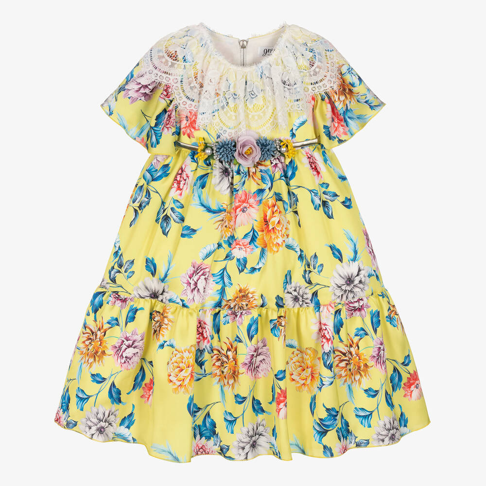 Graci Babies' Girls Yellow Floral Satin Dress