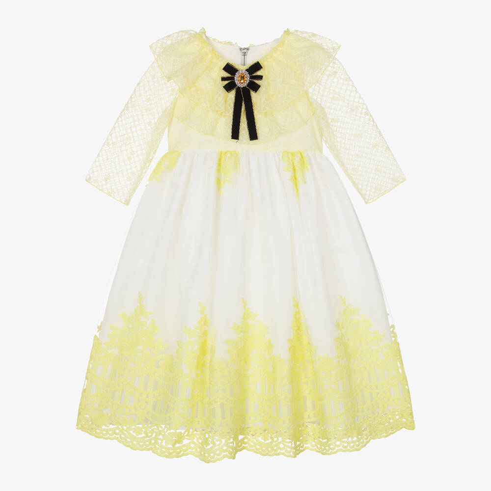 Graci - Girls Yellow Lace & Tulle Dress | Childrensalon
