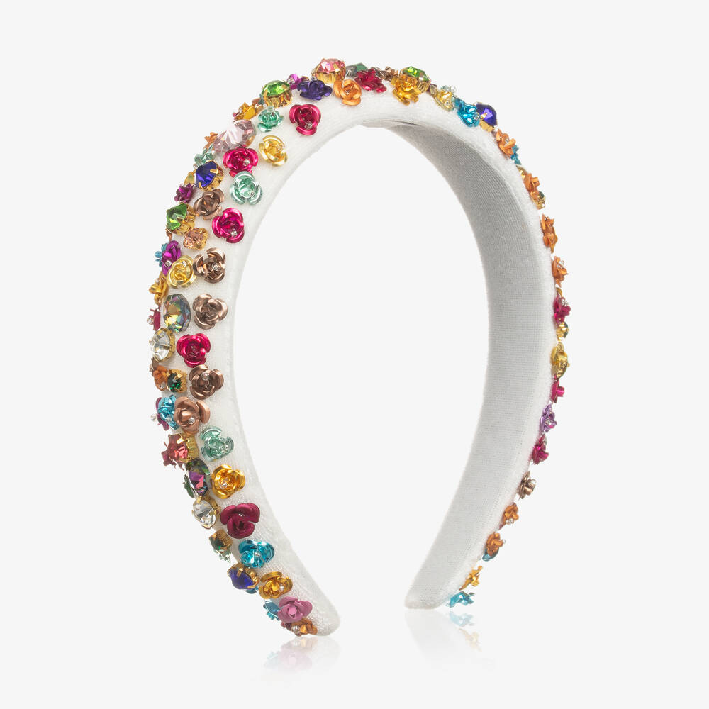 Graci - White Velour Jewelled & Padded Headband | Childrensalon