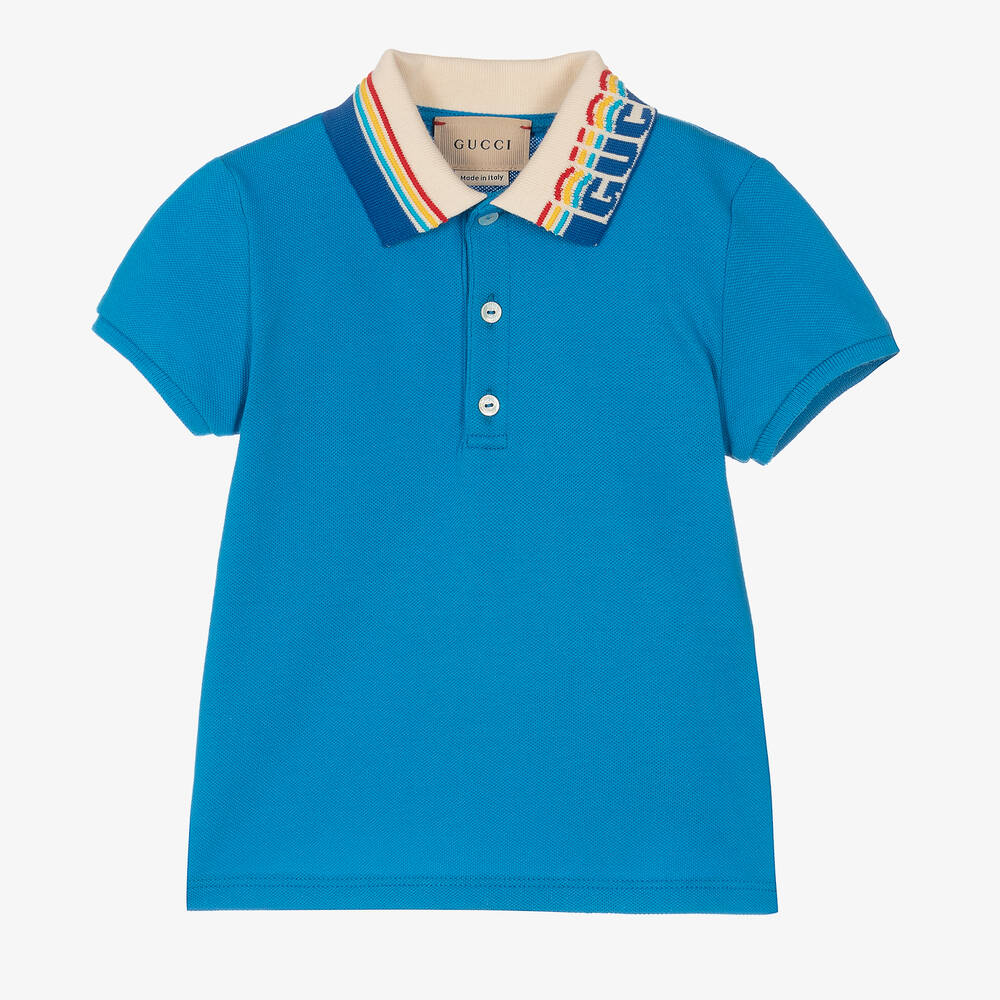 Gucci - Polo bleu en coton bébé garçon | Childrensalon
