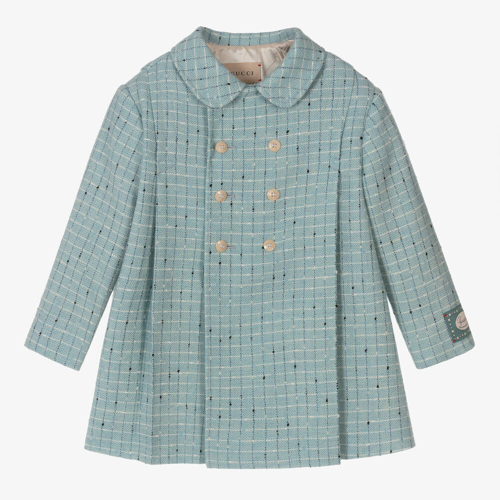 Gucci - Manteau bleu en laine à carreaux  | Childrensalon
