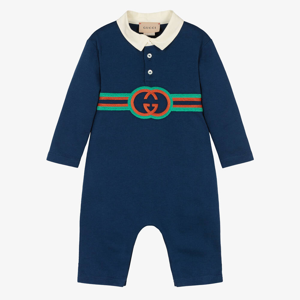 Gucci - أفرول رومبر قطن لون كحلي للمواليد | Childrensalon