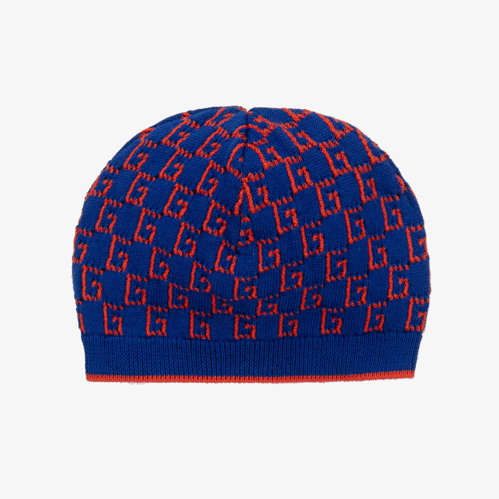 Gucci - Baby Boys Blue Square G Knitted Cotton Hat | Childrensalon