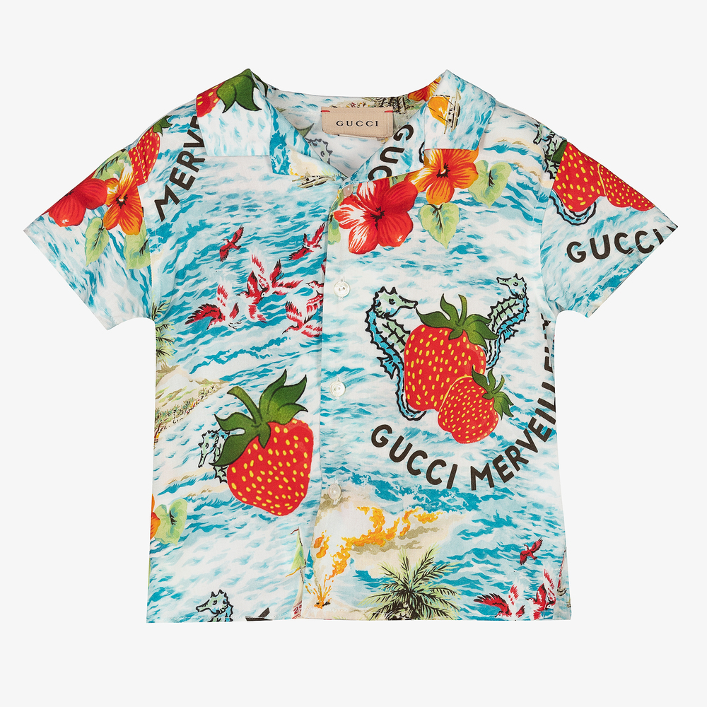 Gucci - قميص أطفال ولادي فيسكوز لون أزرق | Childrensalon