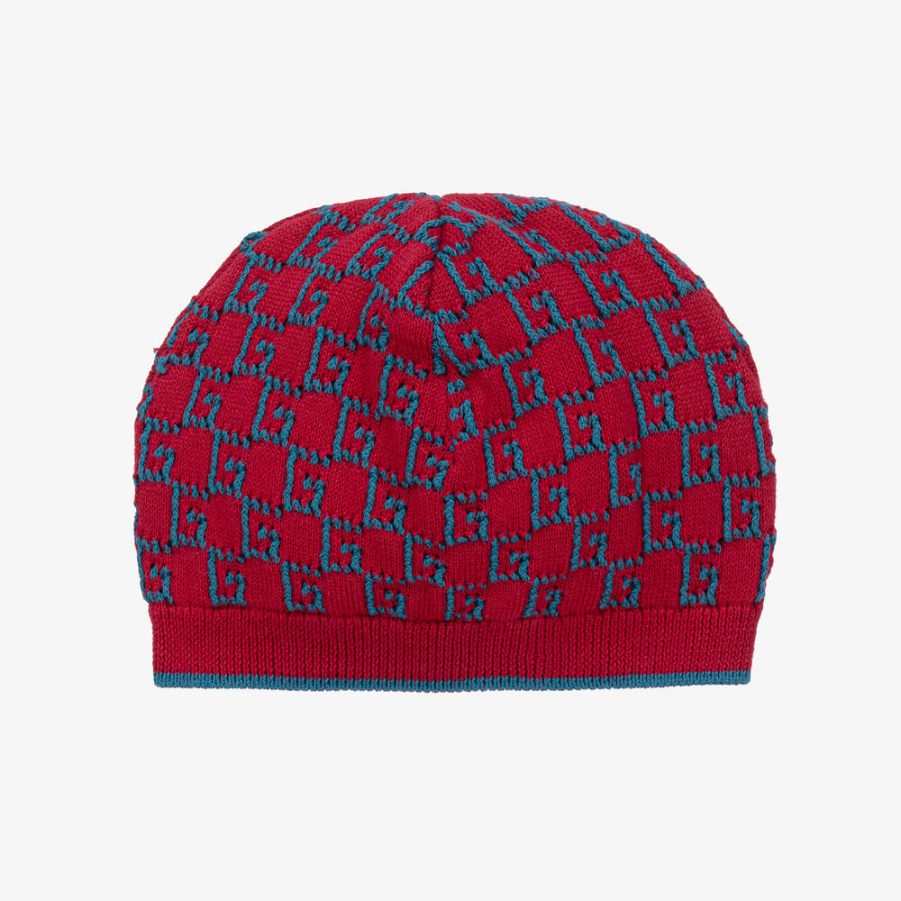 Gucci - قبعة بيني قطن محبوك لون أحمر للمواليد | Childrensalon