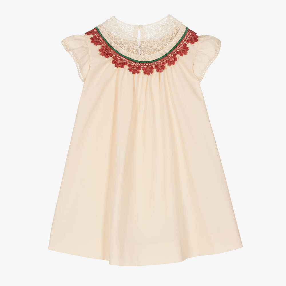 Gucci - Кремовое хлопковое платье с воротником | Childrensalon