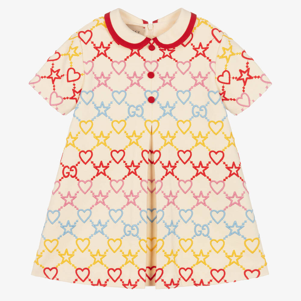 Gucci - Кремовое платье с вышитым принтом GG | Childrensalon