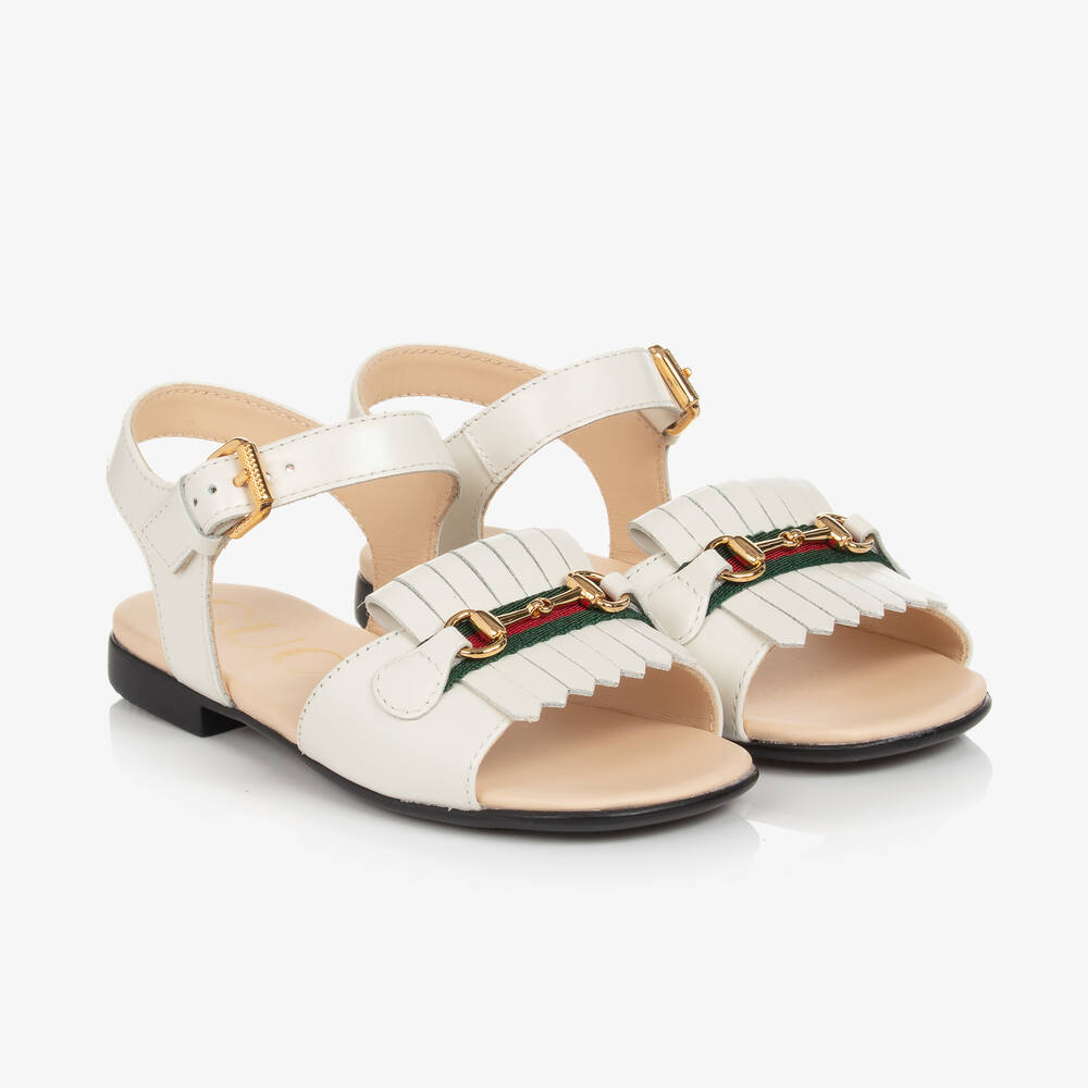 Gucci - Baby Girls Ivory Leather Horsebit Sandals | Childrensalon