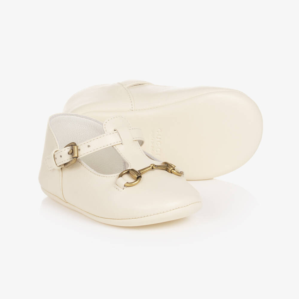 Gucci - Baby Girls Ivory Leather Shoes | Childrensalon