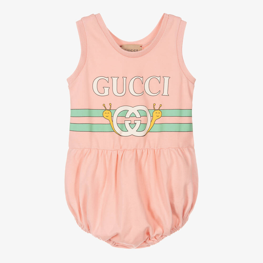 Gucci - بودي سوت قطن بيكيه لون زهري للمولودات | Childrensalon