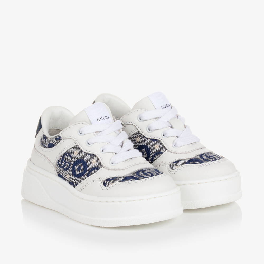 Gucci - Baskets cuir blanc et bleu bébé | Childrensalon