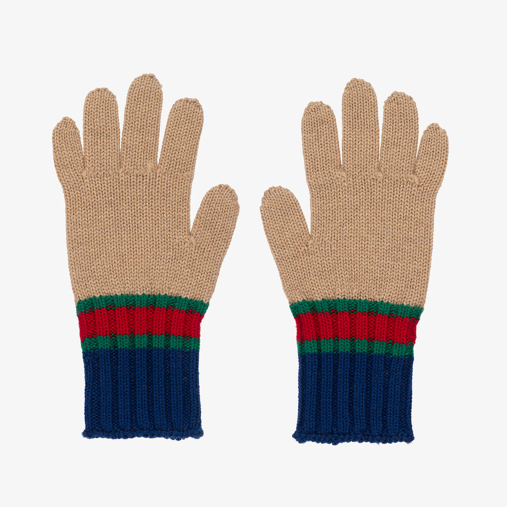 Gucci - Бежево-синие шерстяные перчатки | Childrensalon