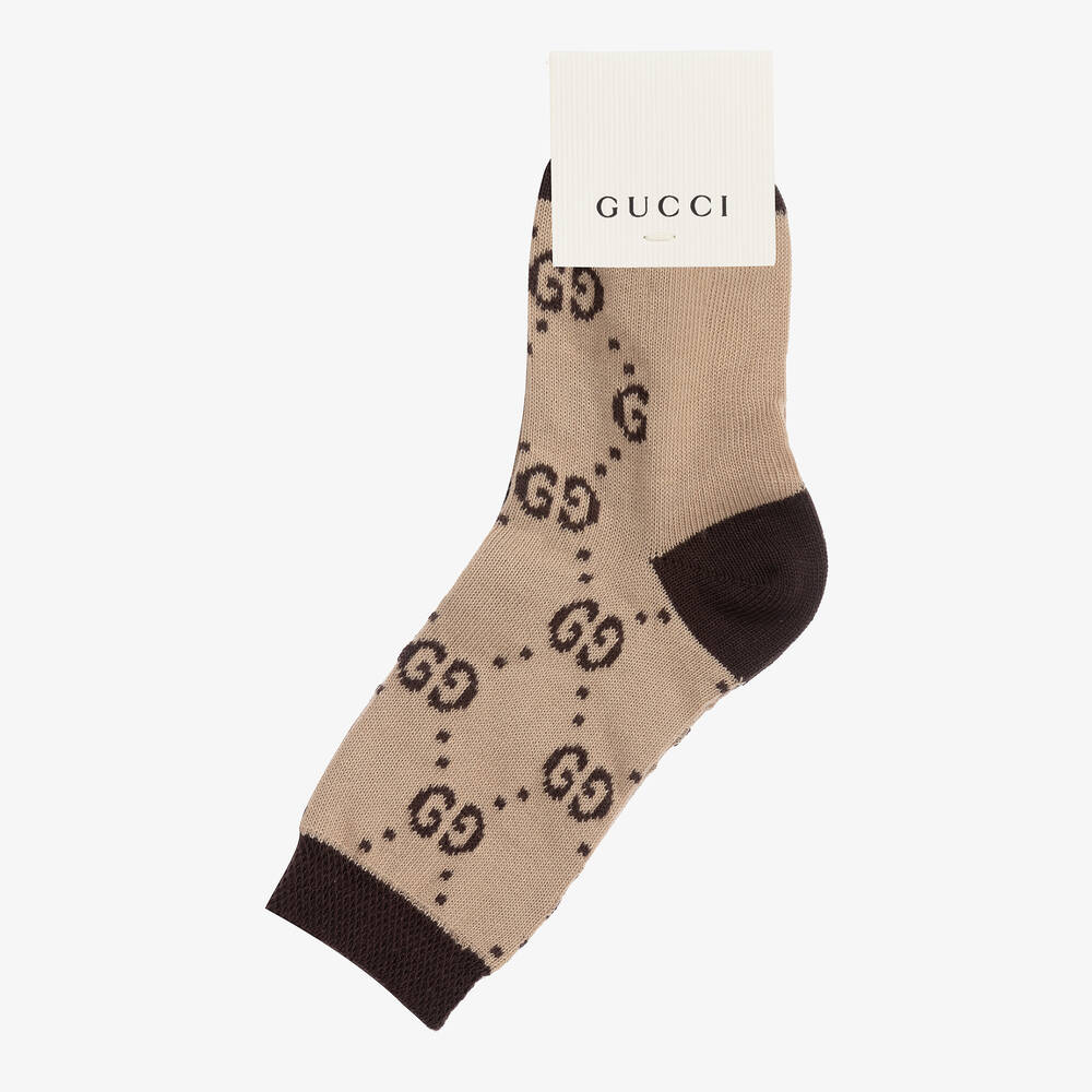 Gucci - Beige & Brown Cotton GG Socks | Childrensalon