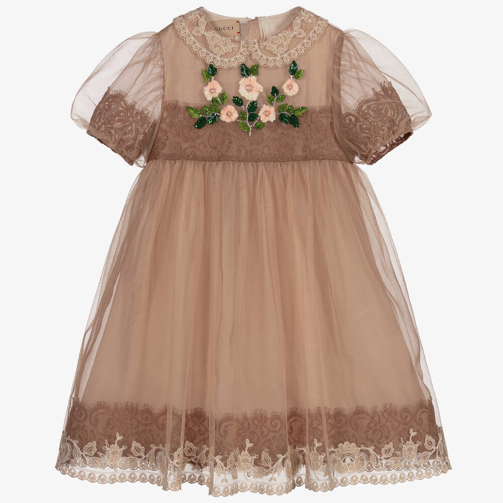 Gucci - Beige Silk Organza Dress | Childrensalon