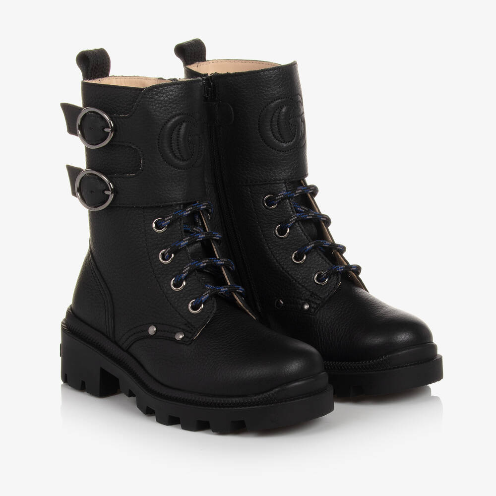 Gucci - Black Chunky Leather Boots | Childrensalon