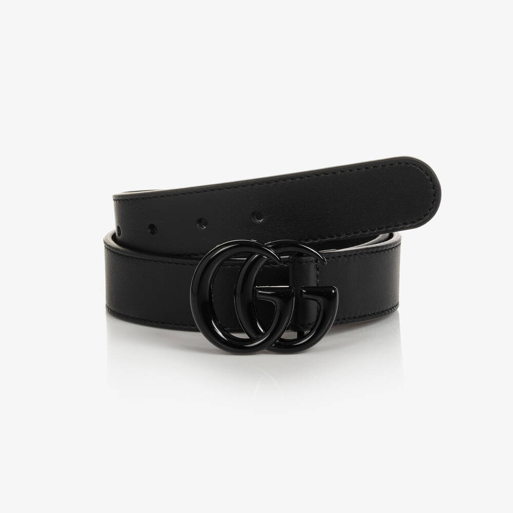 Gucci - Черный кожаный ремень с пряжкой GG | Childrensalon
