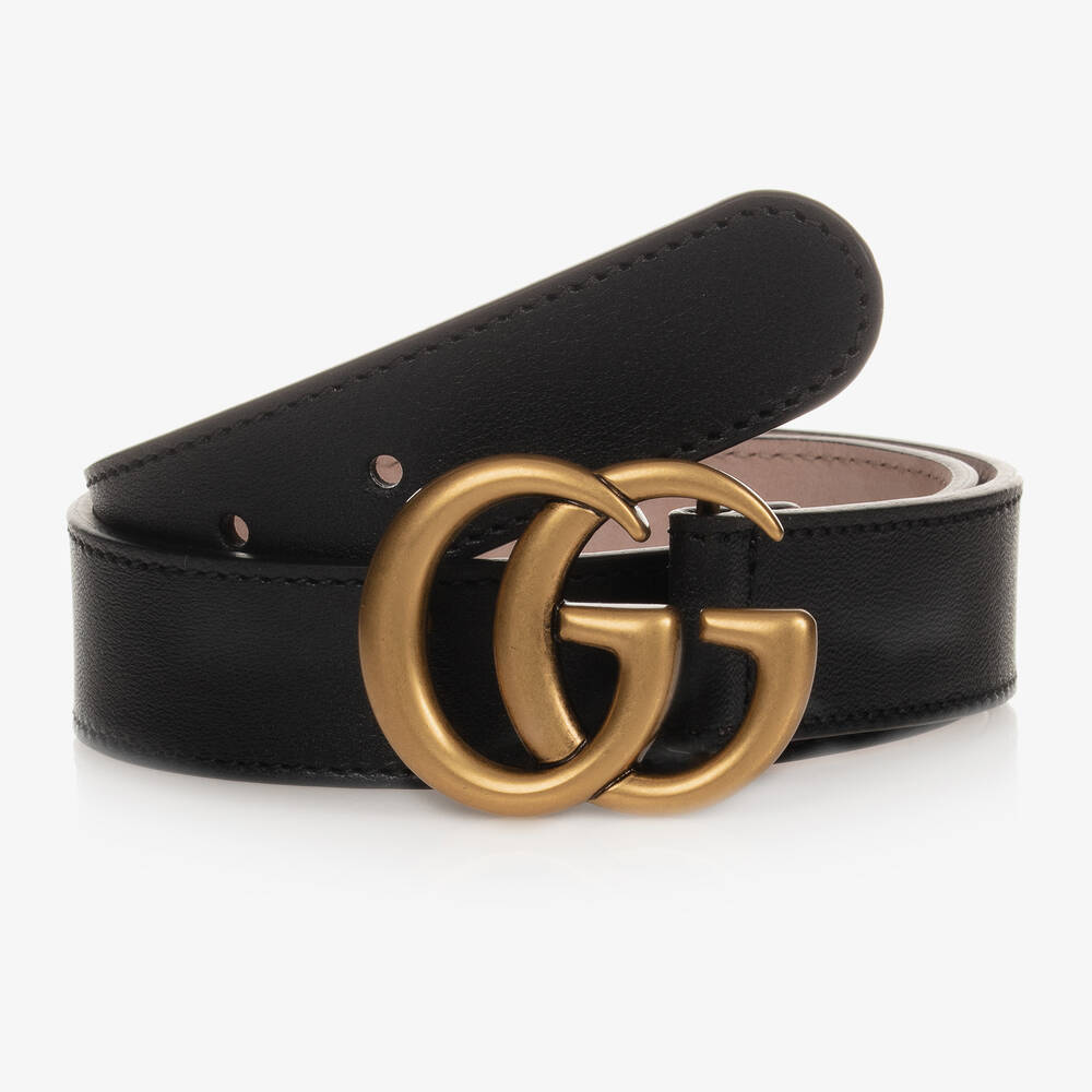 Gucci Babies' Black Leather Gg Belt
