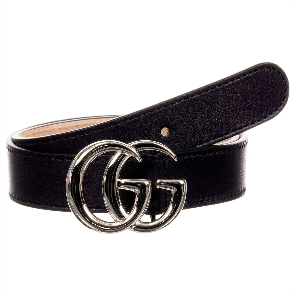 Gucci - Black Leather GG Buckle Belt | Childrensalon