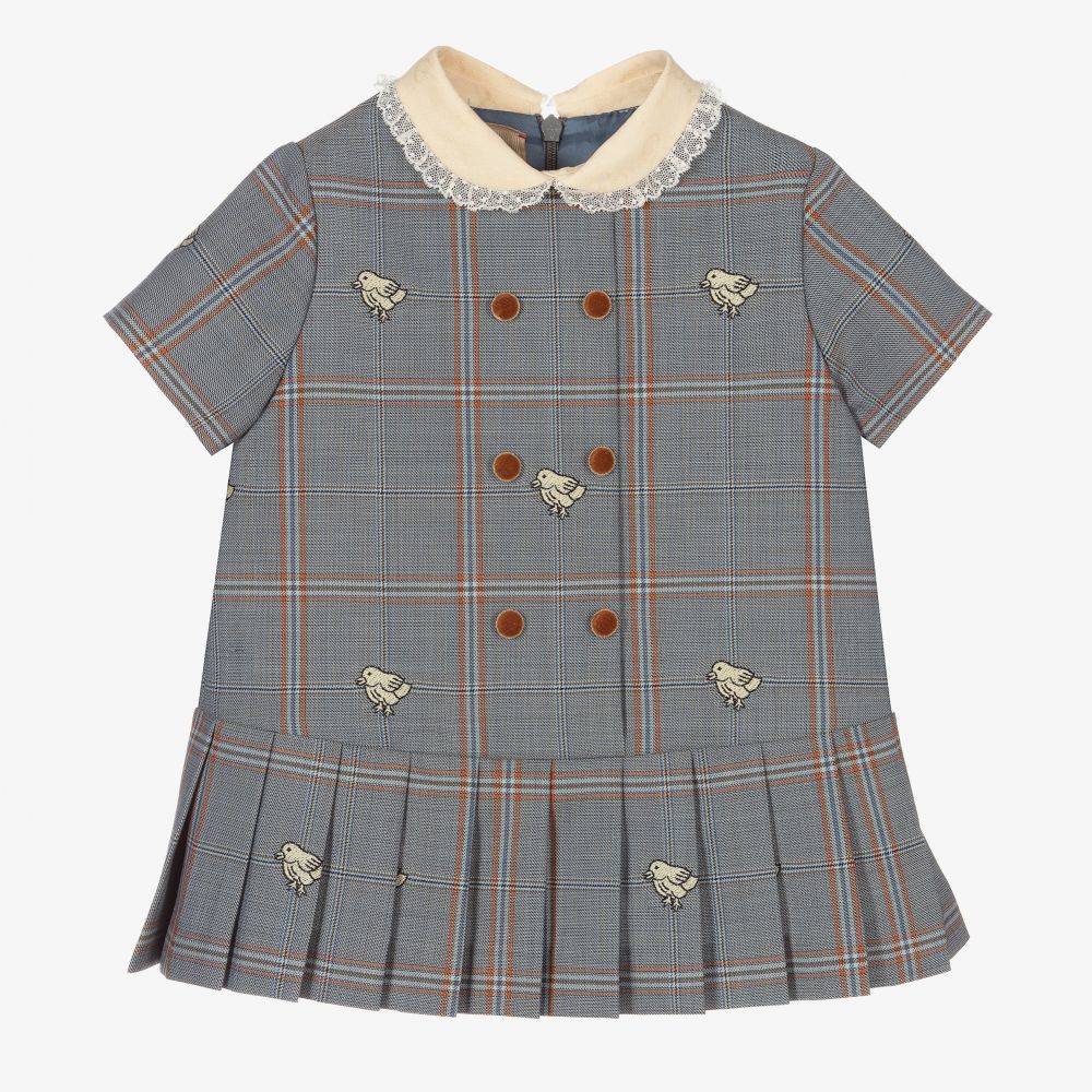 Gucci - Blue Check Wool Baby Dress | Childrensalon