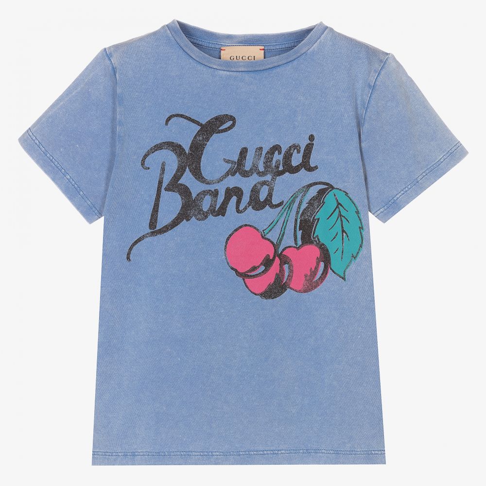 Gucci - Blaues T-Shirt mit Kirschen-Print | Childrensalon