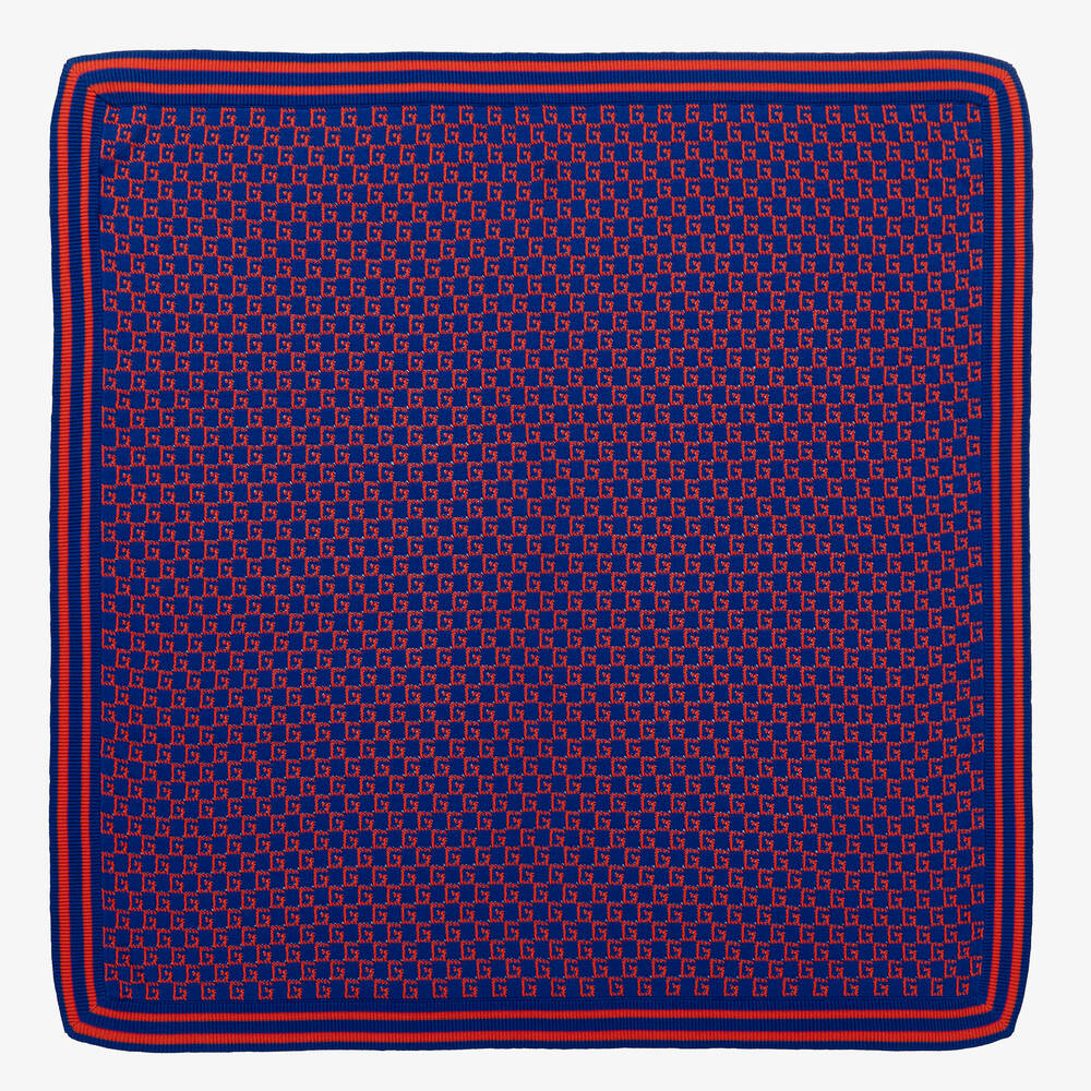 Gucci - Blue Cotton Knit Square G Blanket (85cm) | Childrensalon