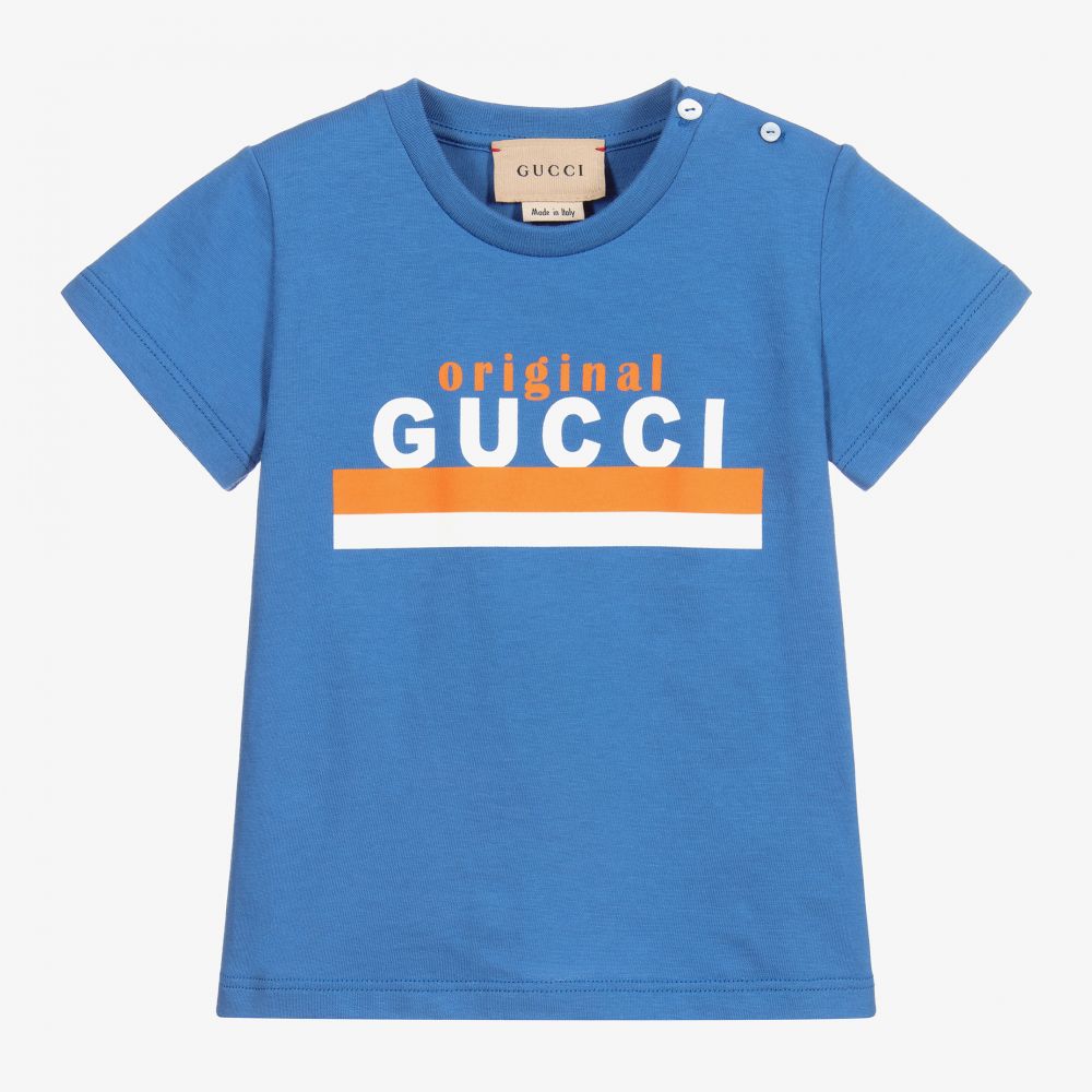 Gucci - Blue Cotton Logo Baby T-Shirt | Childrensalon