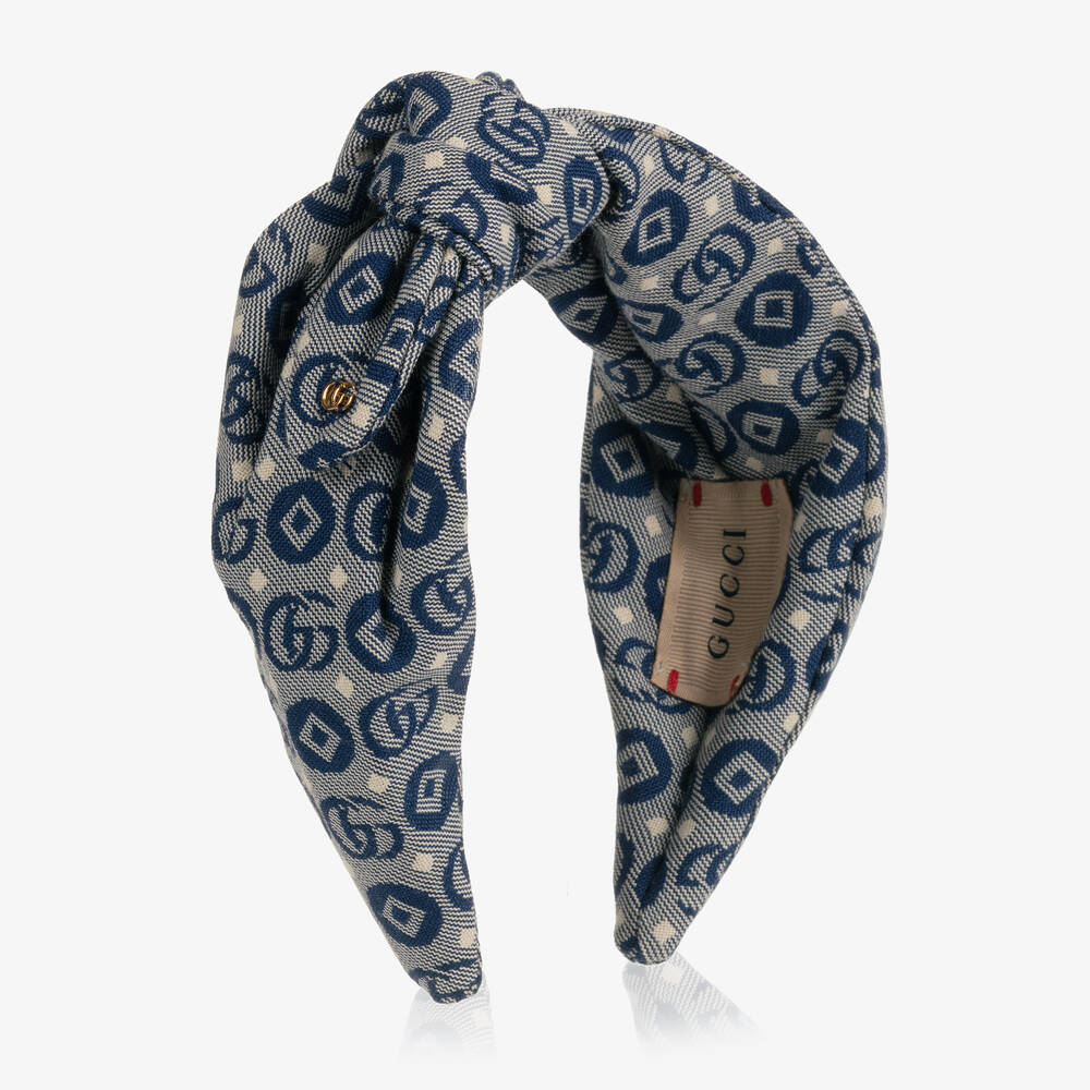 Gucci - Blue Double G Geometric Cotton Jacquard Hairband | Childrensalon