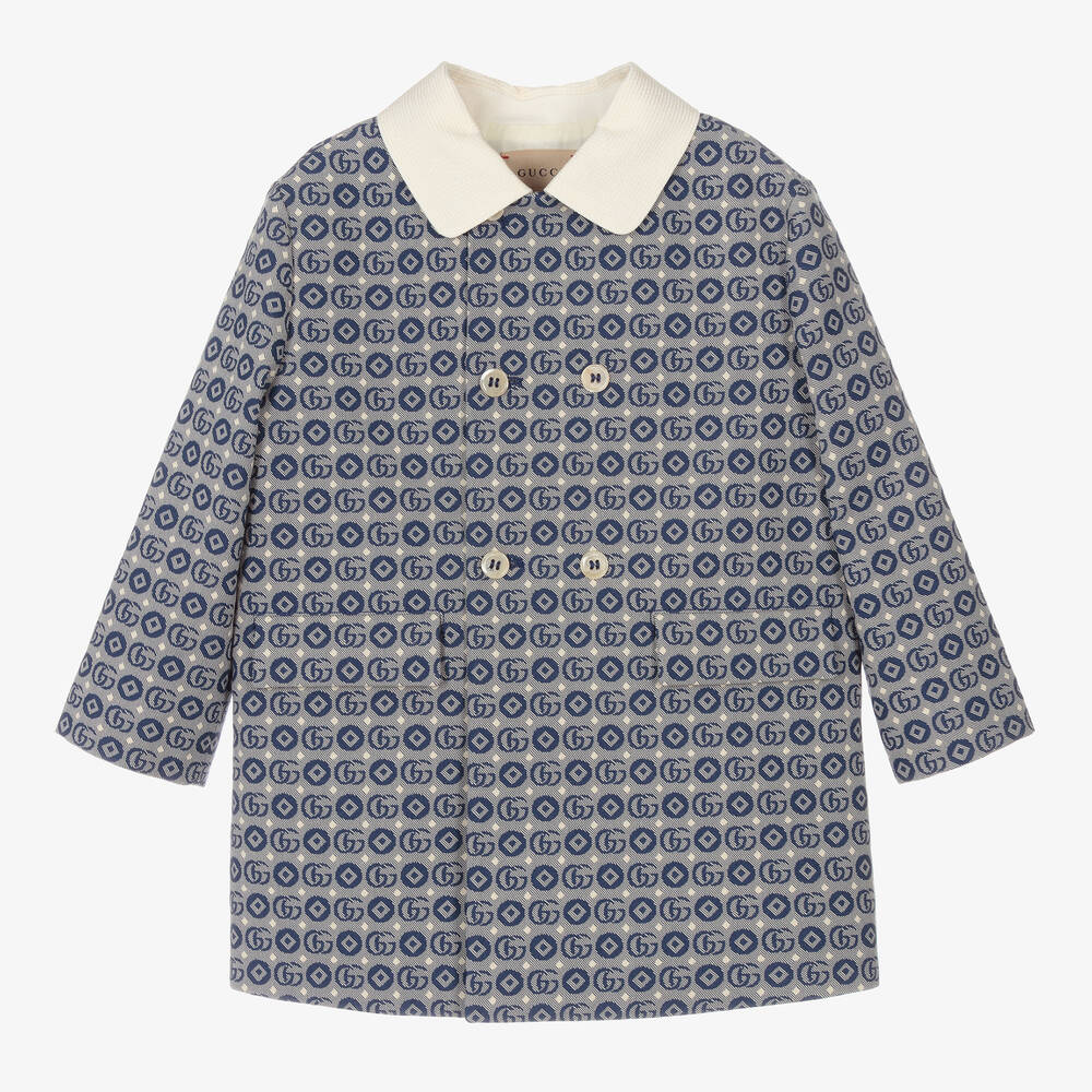 Gucci Light Blue Coat For Baby Girl With G Pattern コート＆ジャケット