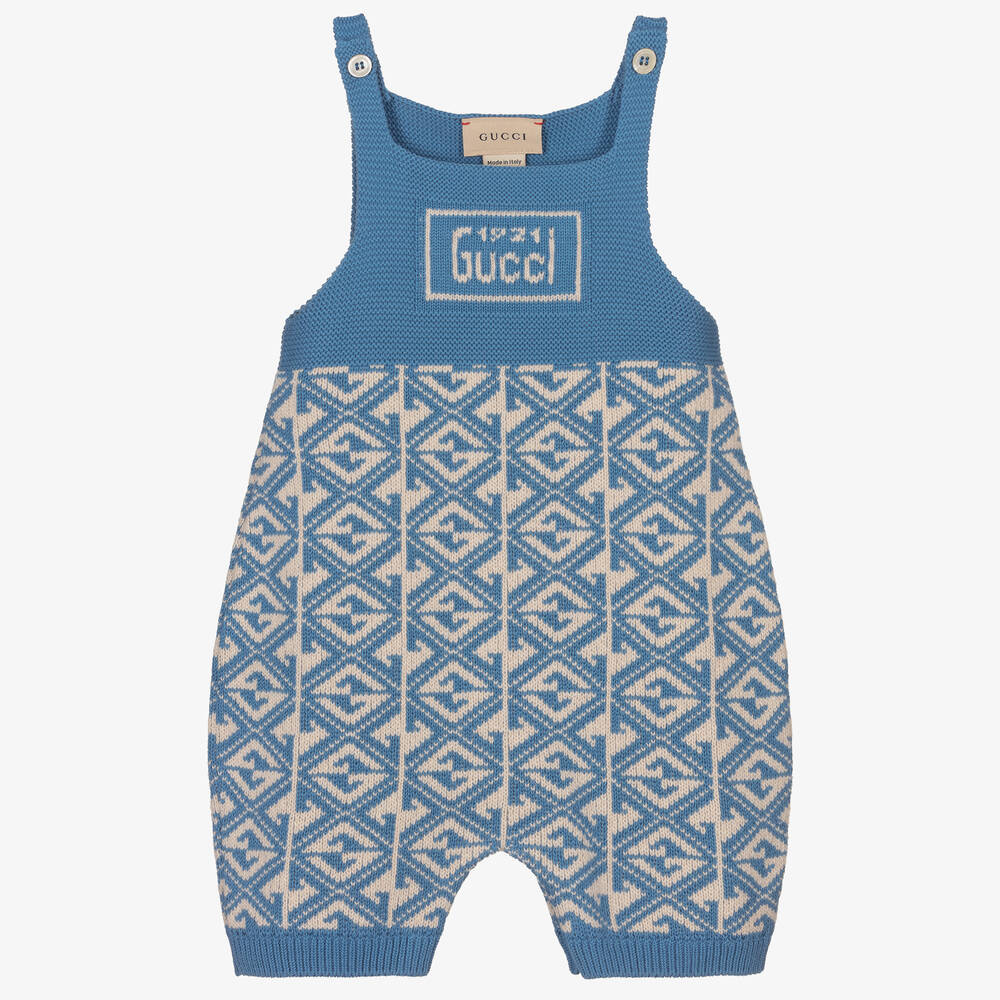 Gucci - Blue G Wool Knit Dungaree Shorts | Childrensalon