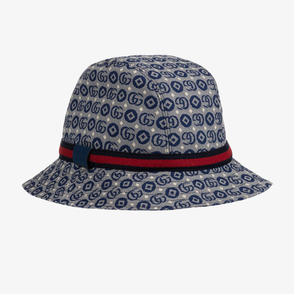 Gucci - Chapeau bleu toile de coton GG | Childrensalon