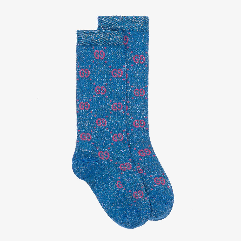 Gucci - Блестящие синие носки с принтом GG | Childrensalon
