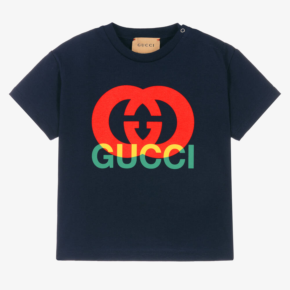 Gucci - تيشيرت أطفال ولادي قطن جيرسي لون كحلي | Childrensalon