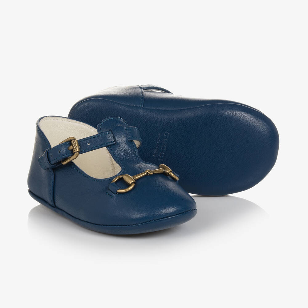 Gucci - حذاء جلد لون أزرق لمرحلة قبل المشي للأطفال | Childrensalon