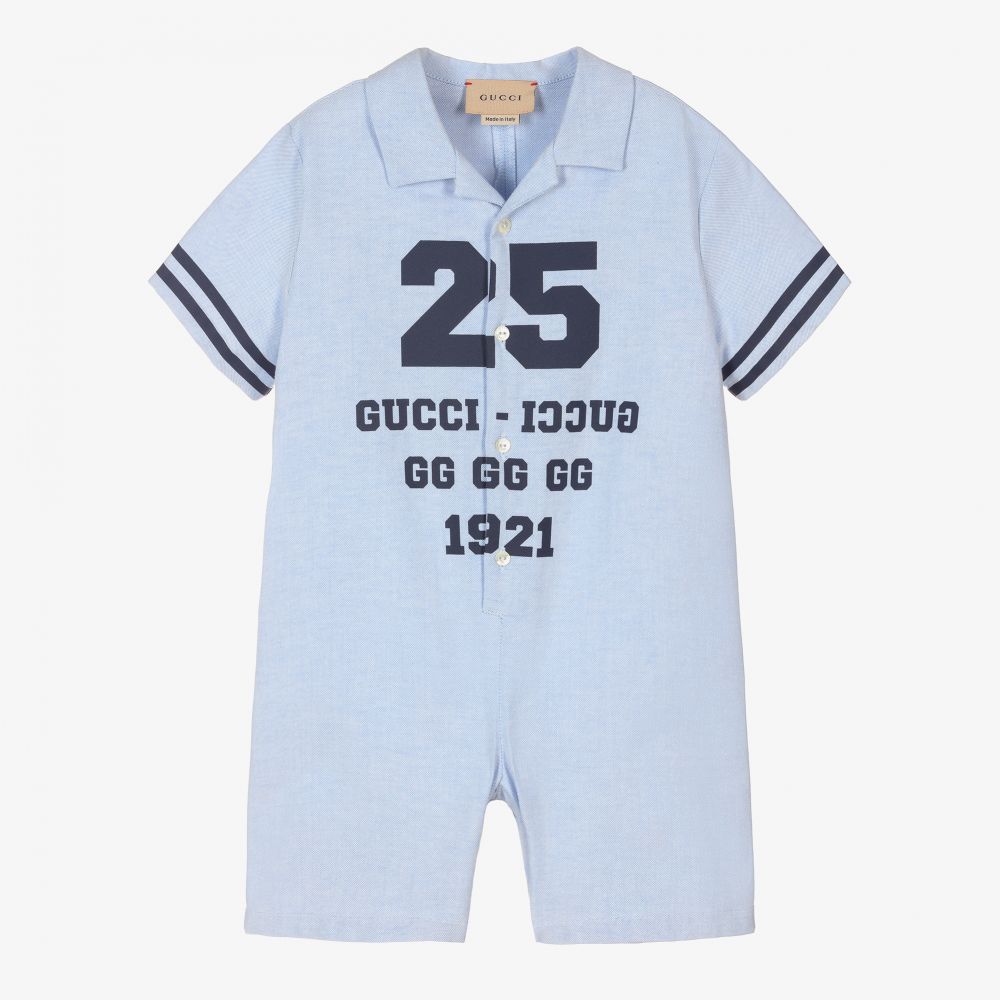 Gucci - Pelele corto azul de algodón Oxford | Childrensalon