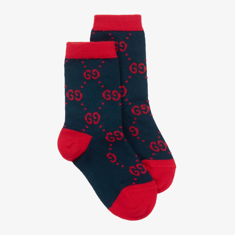 Gucci - Сине-красные хлопковые носки с принтом | Childrensalon