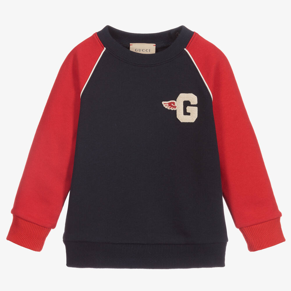 Gucci - سويتشيرت أطفال ولادي قطن لون كحلي وأحمر للأولاد | Childrensalon