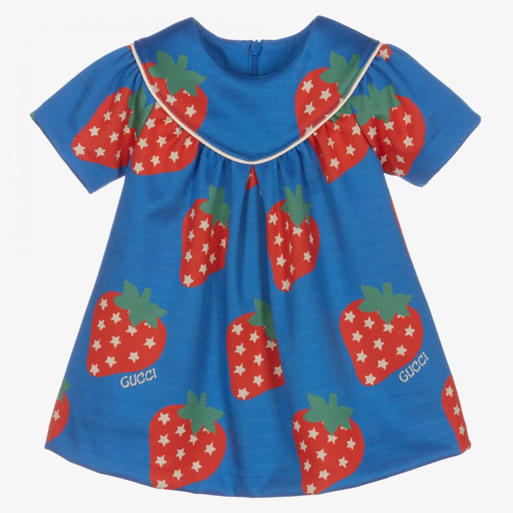 Gucci - فستان جيرسي لون أزرق وأحمر  | Childrensalon