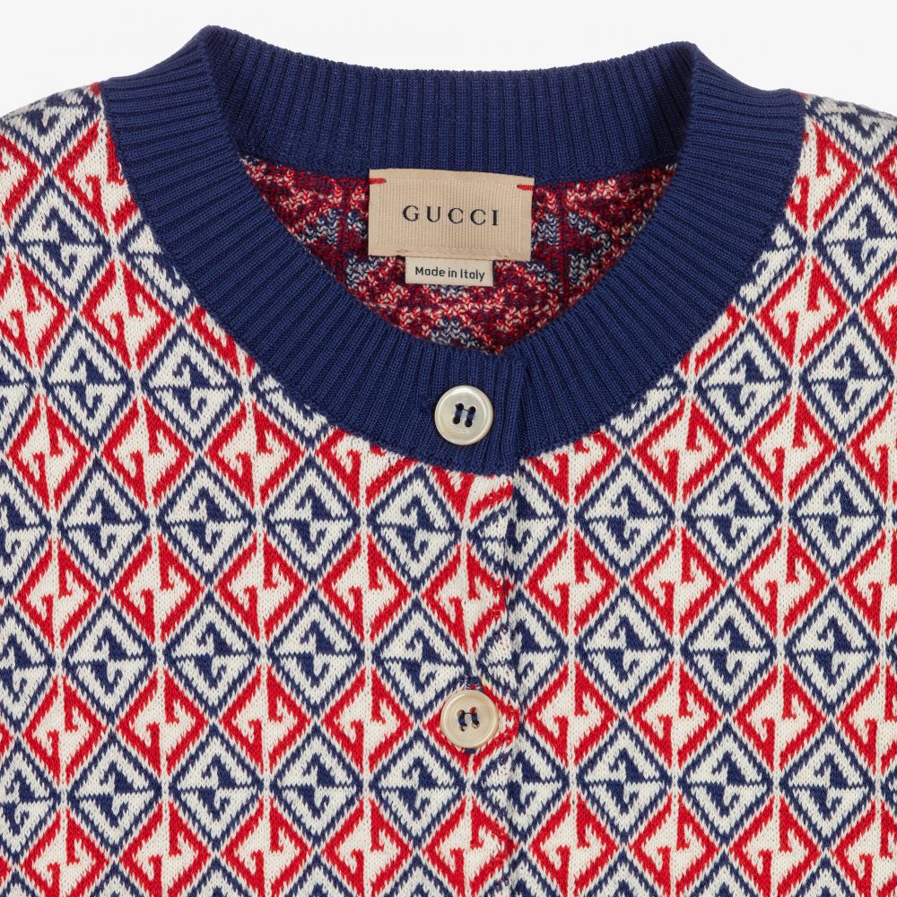 GG knit cotton jacquard sweater in red and blue