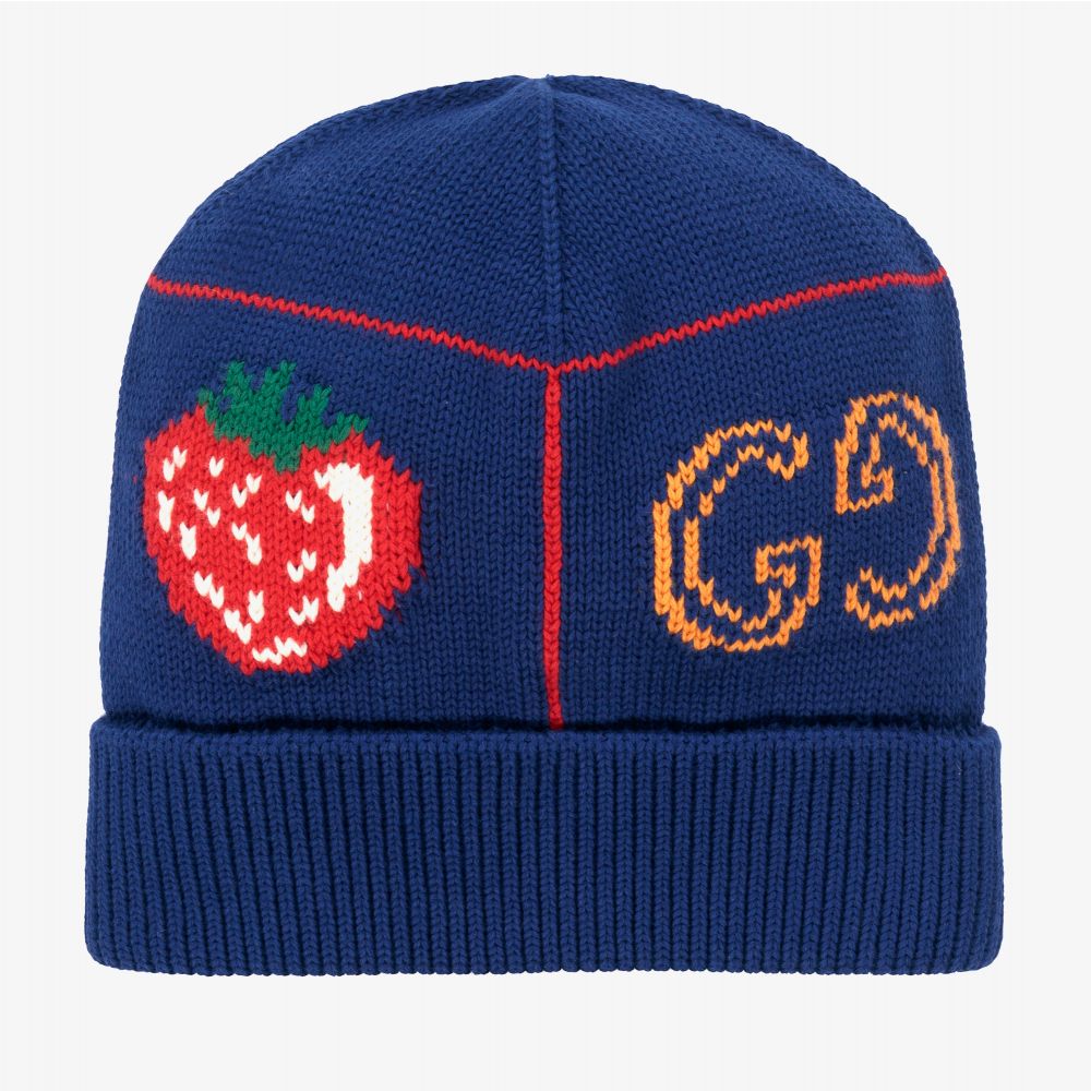 Gucci - Blaue Mütze mit Erdbeere | Childrensalon