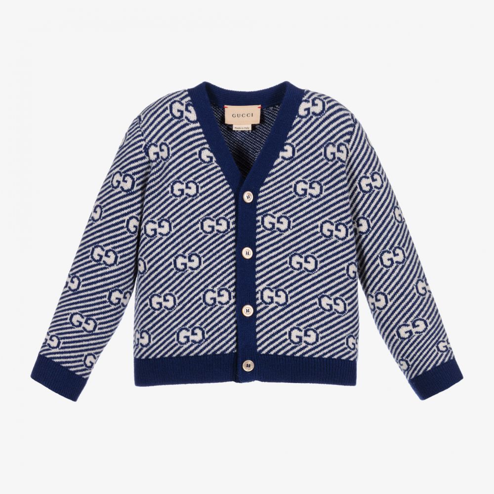 Universeel Minimaliseren Ontslag Gucci - Blue Wool GG Baby Cardigan | Childrensalon