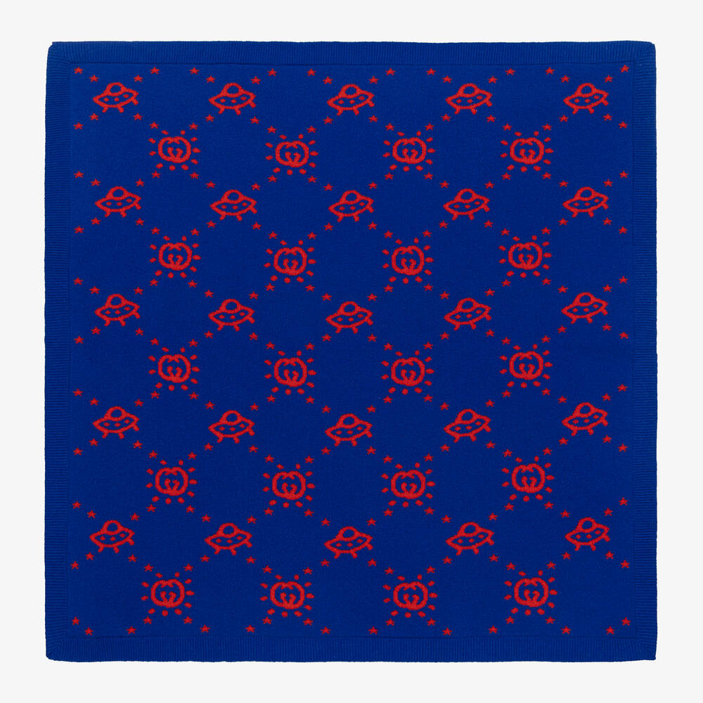Gucci - Blue Wool Knitted Interlocking G Blanket (85cm) | Childrensalon
